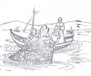 Coloriage Poissons dans les filets des p&ecirc;cheurs