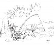 Coloriage Un beau dessin de p&ecirc;cheur