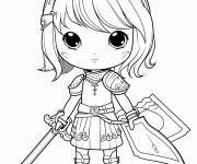 Coloriage Jeanne d'Arc fille pr&ecirc;te pour la bataille