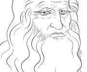 Coloriage Portrait de L&eacute;onard de Vinci r&eacute;aliste