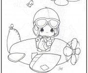 Coloriage Bébé pilote un avion