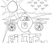 Coloriage et dessins gratuit Un avion sous les rayons du soleil à imprimer