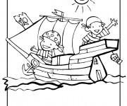 Coloriage Enfant Pirates dans leur barque