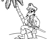 Coloriage Pirate protège son trésor