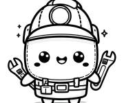 Coloriage Chat kawaii comme plombier