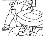 Coloriage Deux plombiers r&eacute;pare l'&eacute;vier