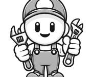 Coloriage Emoji d'un plombier avec un cl&eacute;s &agrave; pipe