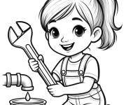 Coloriage Fille Plombi&egrave;re qui r&eacute;pare une fuite
