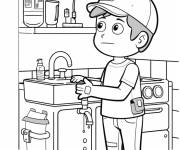 Coloriage Garcon et les travaux de plomberie