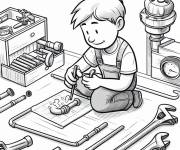 Coloriage Garcon qui essaie &agrave; r&eacute;parer les tuyaux