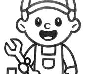 Coloriage Gentil plombier souriant qui r&eacute;pare un tuyau