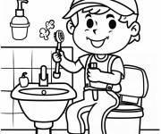 Coloriage L'enfant en r&eacute;parant l'&eacute;vier