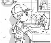 Coloriage L'enfant r&eacute;pare le bassin