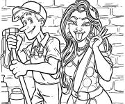 Coloriage Le plombier et la belle femme