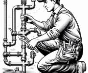 Coloriage Le plombier professionnel en action