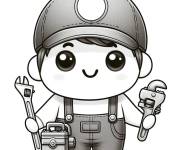 Coloriage Petit plombier kawaii avec sa casquette
