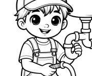 Coloriage Petit plombier qui installe un siphon