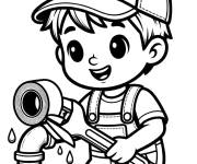 Coloriage Petit plombier qui r&eacute;pare une canalisation