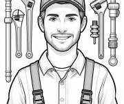 Coloriage plombier &agrave; motif en outils