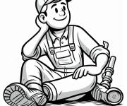 Coloriage plombier assis pour maternelle