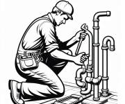 Coloriage plombier au boulot en noir et blanc