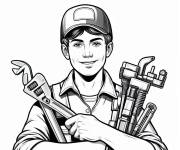 Coloriage plombier avec plusieurs outils