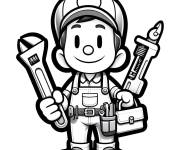 Coloriage plombier avec sa boite &agrave; outils pret pour r&eacute;parer et installer