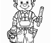 Coloriage Plombier avec ses outils pret