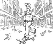 Coloriage Plombier chevauchant un skateboard