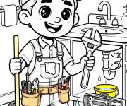 Coloriage plombier en action en couleurs