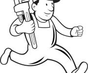 Coloriage Plombier en courant pour fixer la fuite