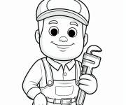 Coloriage plombier mignon avec sa cl&eacute; style bande anim&eacute;e