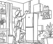 Coloriage Plombier r&eacute;parant des appareils &eacute;lectrom&eacute;nagers