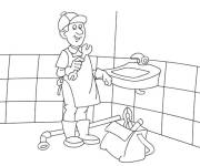 Coloriage et dessins gratuit Plombier r&eacute;parant l'&eacute;vier à imprimer