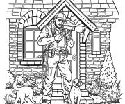 Coloriage Plombier r&eacute;parant les canalisations de la maison