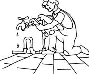 Coloriage Plombier r&eacute;pare le robinet