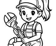 Coloriage Plombi&egrave;re en train de r&eacute;parer un tuyau