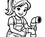 Coloriage Plombi&egrave;re qui assemble des tuyaux