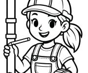 Coloriage Plombi&egrave;re qui mesure un tuyau