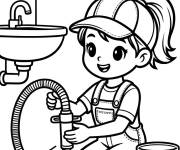 Coloriage Plombi&egrave;re qui nettoie le siphon