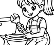 Coloriage Plombi&egrave;re qui r&eacute;pare les toilettes