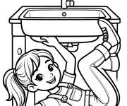 Coloriage Plombi&egrave;re qui travaille sous l&rsquo;&eacute;vier
