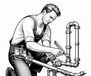 Coloriage Sc&egrave;ne de plombier qui fixe les tuyaux