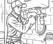 Coloriage Un expert de plomberie r&eacute;pare une canalisation