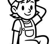Coloriage Un plombier mignon assis sur une boite