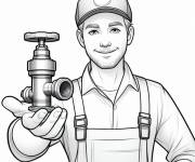 Coloriage Un plombier pour r&eacute;parer les pipes
