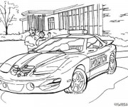 Coloriage Le père et son fils derrière une voiture de police