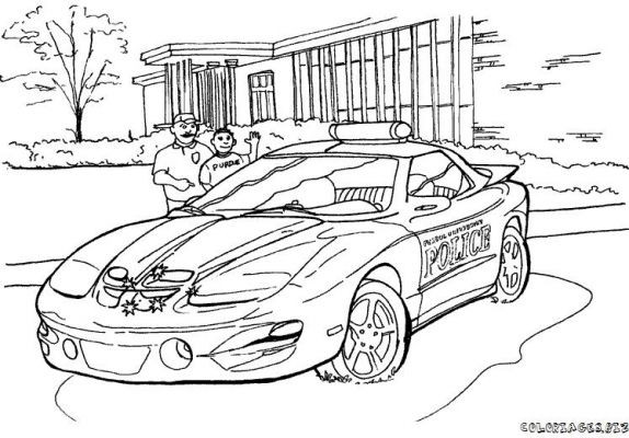 Coloriage et dessins gratuits Le père et son fils derrière une voiture de police à imprimer
