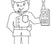 Coloriage et dessins gratuit Policier avec radio portative dans la main à imprimer