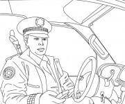 Coloriage policier  dans sa voiture